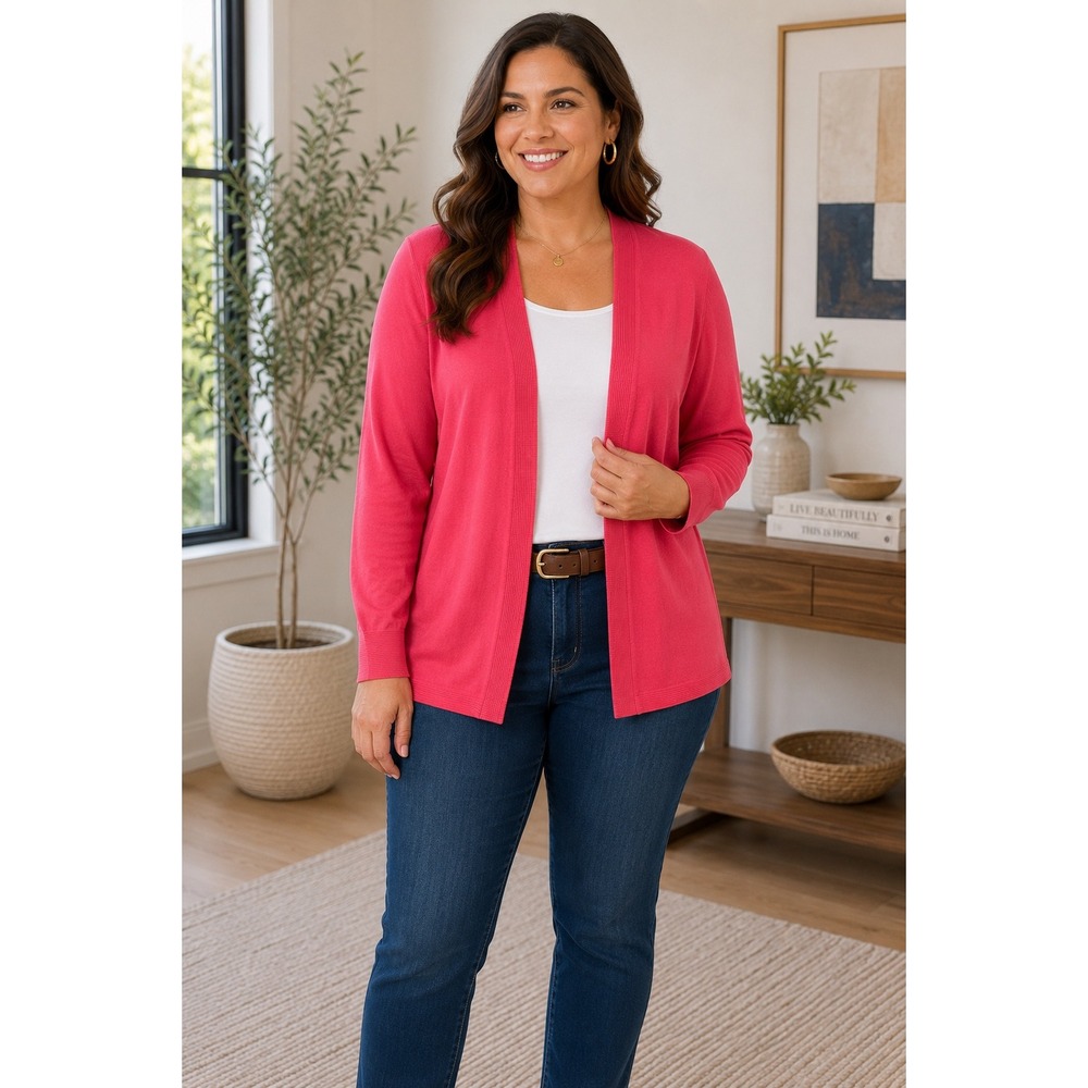 Talbots Petites Made in Italy Coral Pink Open Front Cardigan Sweater M